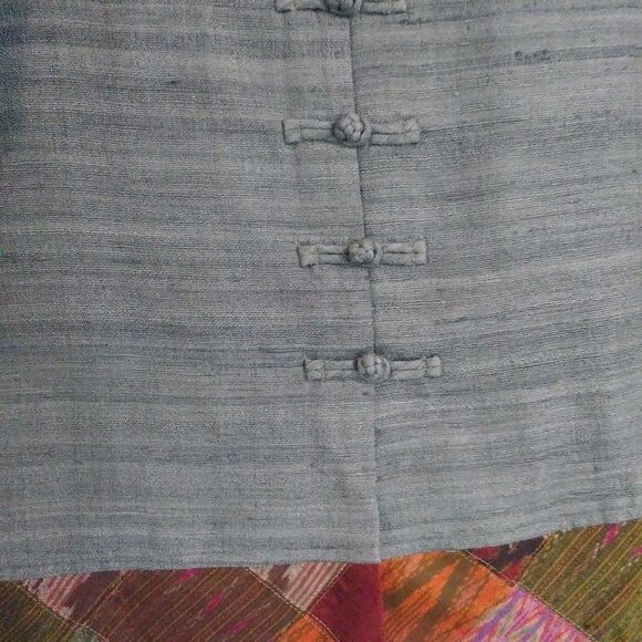 Classic Lanna Thai Teal 100% Silk Button Up Shirt Tunic - Picture 4 of 9